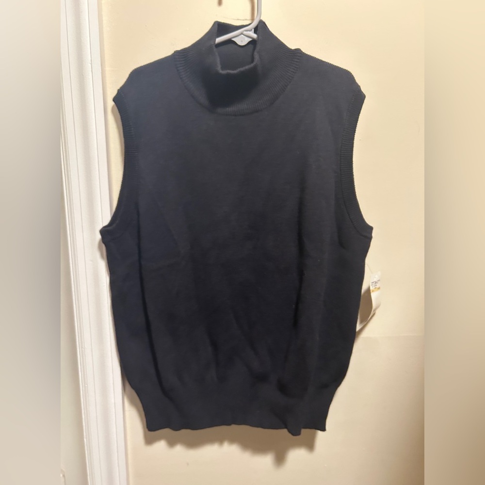 Vtg w/Tags Evan Picone Women's Sz Medium Navy Mock Turtleneck Sleeveless Sweater